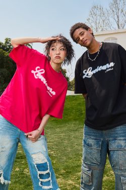 Heavyweight American Vintage Pearl Letter Print Short Sleeve T-Shirt Unisex Loose Fit 2025 Summer Streetwear