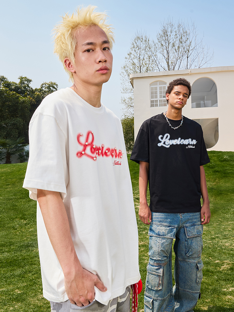 Heavyweight American Vintage Pearl Letter Print Short Sleeve T-Shirt Unisex Loose Fit 2025 Summer Streetwear Heavyweight American Vintage Pearl Letter Print Short Sleeve T-Shirt Unisex Loose Fit 2025 Summer Streetwear