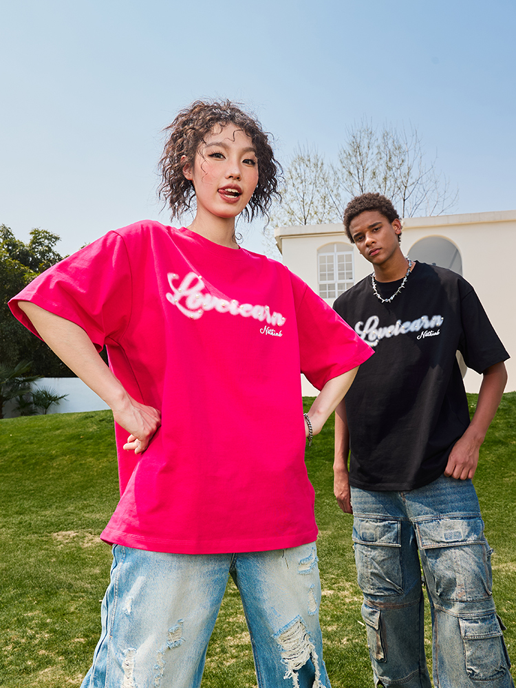 Heavyweight American Vintage Pearl Letter Print Short Sleeve T-Shirt Unisex Loose Fit 2025 Summer Streetwear Heavyweight American Vintage Pearl Letter Print Short Sleeve T-Shirt Unisex Loose Fit 2025 Summer Streetwear