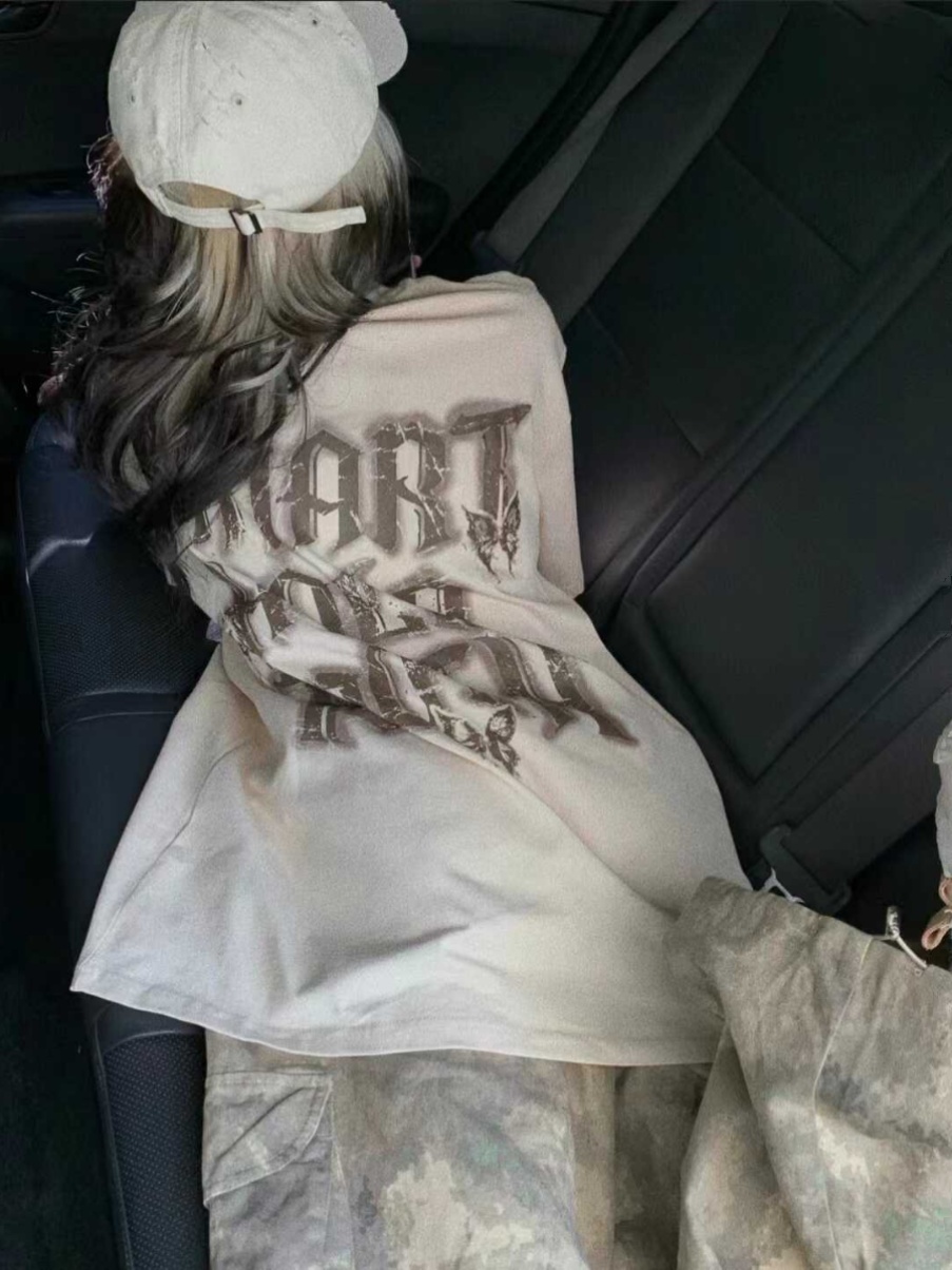 Heavyweight Cotton Butterfly Print Short-Sleeve T-Shirt for Men and Women - Retro American Casual Style Heavyweight Cotton Butterfly Print Short-Sleeve T-Shirt for Men and Women - Retro American Casual Style