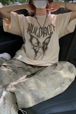 Heavyweight Cotton Butterfly Print Short-Sleeve T-Shirt for Men and Women - Retro American Casual Style