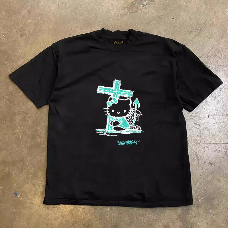 Heavyweight Couple's Loose Short-Sleeve T-Shirt in 260g Pure Cotton - Charitable Upward Hero Design, Unisex Casual Style Heavyweight Couple's Loose Short-Sleeve T-Shirt in 260g Pure Cotton - Charitable Upward Hero Design, Unisex Casual Style