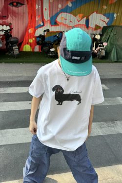 Heavyweight Dachshund Print Short Sleeve T-Shirt - Vintage Unisex Loose Fit, Trendy 90s Inspired Casual Top