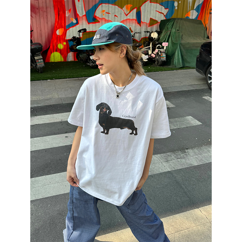 Heavyweight Dachshund Print Short Sleeve T-Shirt - Vintage Unisex Loose Fit, Trendy 90s Inspired Casual Top Heavyweight Dachshund Print Short Sleeve T-Shirt - Vintage Unisex Loose Fit, Trendy 90s Inspired Casual Top