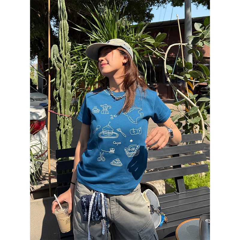 Heavyweight Embroidered Micro Loose Short Sleeve T-Shirt for Women - Versatile Summer Top, Casual Style, Y2K Fashion Heavyweight Embroidered Micro Loose Short Sleeve T-Shirt for Women - Versatile Summer Top, Casual Style, Y2K Fashion