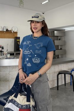 Heavyweight Embroidered Micro Loose Short Sleeve T-Shirt for Women - Versatile Summer Top, Casual Style, Y2K Fashion