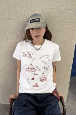 Heavyweight Embroidered Micro Loose Short Sleeve T-Shirt for Women - Versatile Summer Top, Casual Style, Y2K Fashion