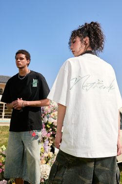 Heavyweight Floral Embroidered Short Sleeve T-Shirt for Men and Women - American Streetwear, Loose Fit, 2025 Summer Style