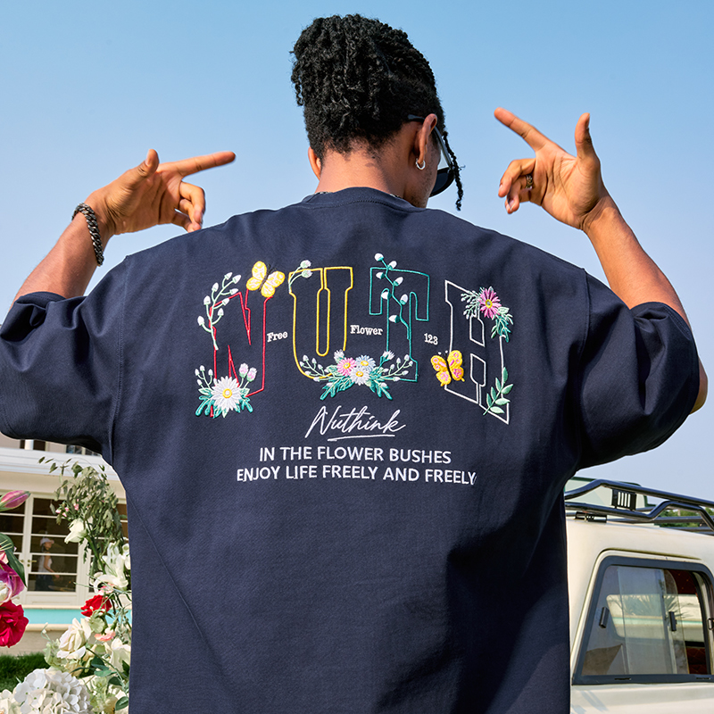 Heavyweight Floral Embroidery Letter Short Sleeve T-Shirt for Men - Streetwear Loose Fit Hip Hop Style - Summer 2025 Fashion Heavyweight Floral Embroidery Letter Short Sleeve T-Shirt for Men - Streetwear Loose Fit Hip Hop Style - Summer 2025 Fashion