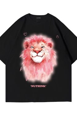 Heavyweight Lion Print Short Sleeve Men's T-Shirt – Trendy Loose Fit Plus Size Summer Style for Couples