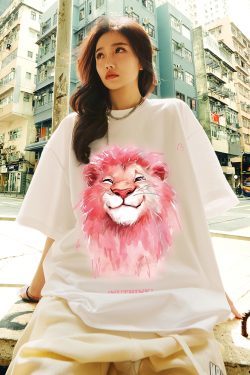 Heavyweight Lion Print Short Sleeve Men's T-Shirt – Trendy Loose Fit Plus Size Summer Style for Couples