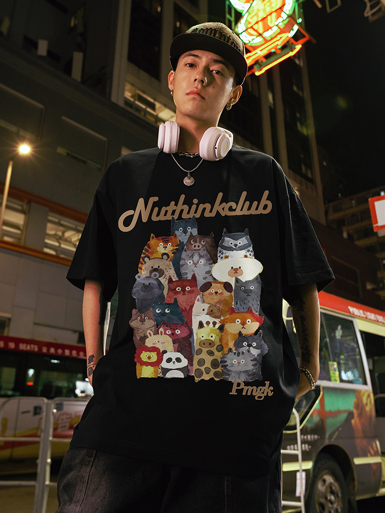 Heavyweight Loose Plus-Size Cartoon Animal T-Shirt for Men, Short Sleeve Summer Trendy Oversized Tee, Casual Streetwear Heavyweight Loose Plus-Size Cartoon Animal T-Shirt for Men, Short Sleeve Summer Trendy Oversized Tee, Casual Streetwear