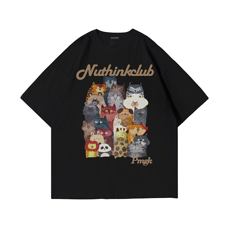 Heavyweight Loose Plus-Size Cartoon Animal T-Shirt for Men, Short Sleeve Summer Trendy Oversized Tee, Casual Streetwear Heavyweight Loose Plus-Size Cartoon Animal T-Shirt for Men, Short Sleeve Summer Trendy Oversized Tee, Casual Streetwear