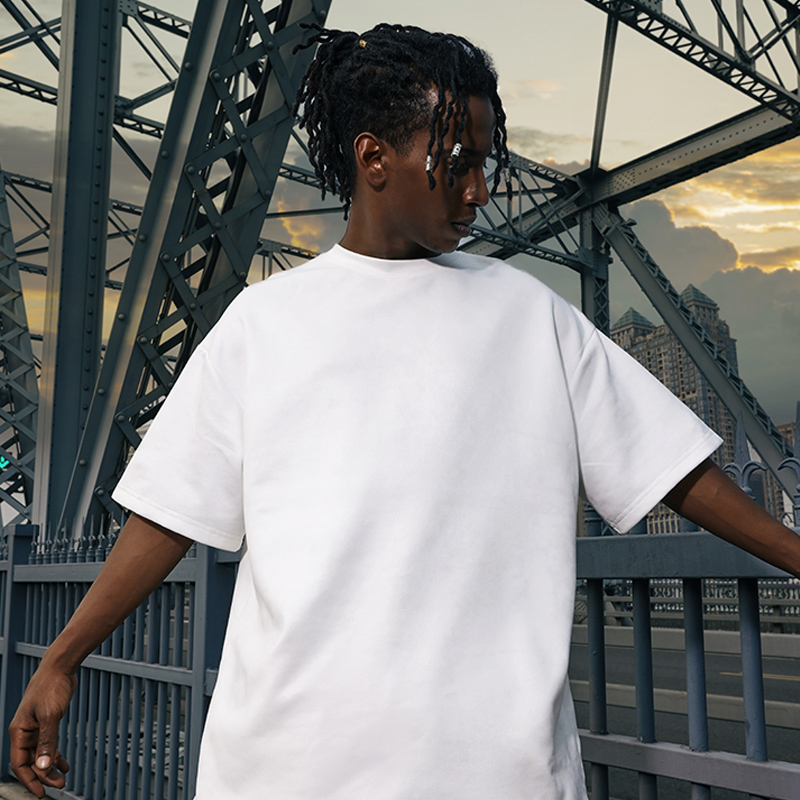 Heavyweight Solid Color Suede Short Sleeve T-Shirt for Men - Loose Fit Trendy Summer Streetwear Top Heavyweight Solid Color Suede Short Sleeve T-Shirt for Men - Loose Fit Trendy Summer Streetwear Top