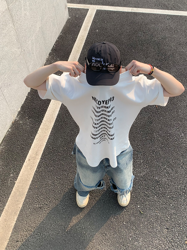 Heavyweight Streetwear Loose Fit Letter Print Short Sleeve T-Shirt for Men - 2025 Summer American High Street Style Heavyweight Streetwear Loose Fit Letter Print Short Sleeve T-Shirt for Men - 2025 Summer American High Street Style