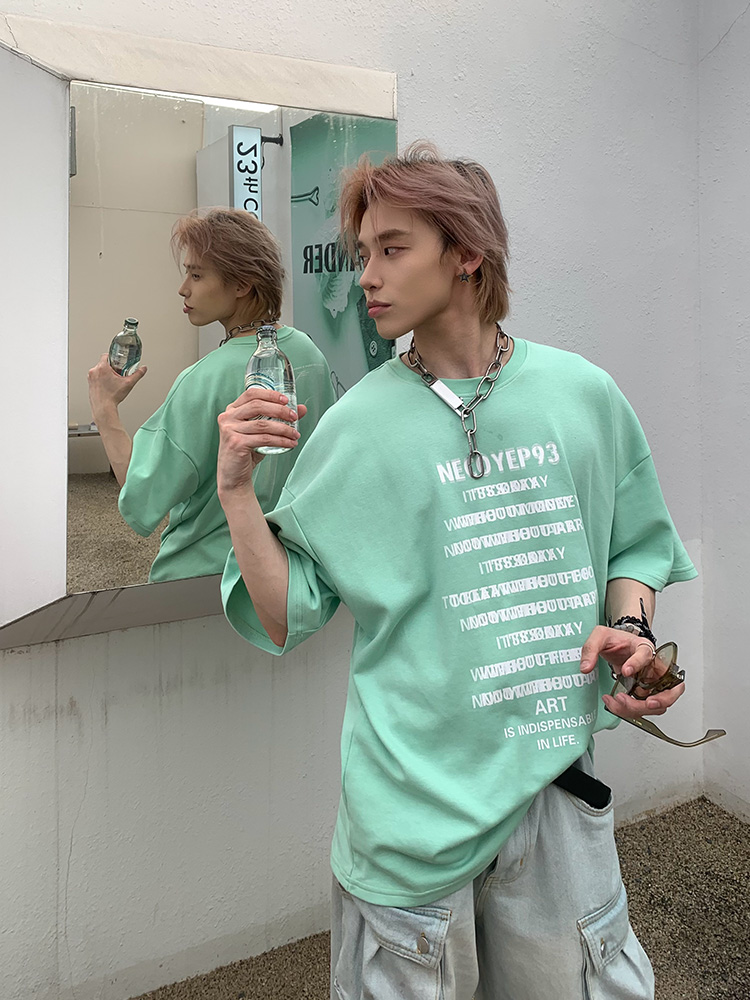 Heavyweight Streetwear Loose Fit Letter Print Short Sleeve T-Shirt for Men - 2025 Summer American High Street Style Heavyweight Streetwear Loose Fit Letter Print Short Sleeve T-Shirt for Men - 2025 Summer American High Street Style