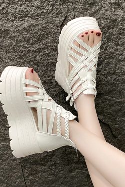 Height-Increasing 8cm Peep-Toe Wedge Sandals for Women - 2025 Summer Thick-Soled Versatile Hollow Roman Style