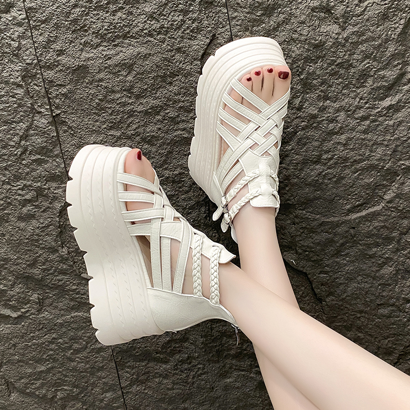 Height-Increasing 8cm Peep-Toe Wedge Sandals for Women - 2025 Summer Thick-Soled Versatile Hollow Roman Style Height-Increasing 8cm Peep-Toe Wedge Sandals for Women - 2025 Summer Thick-Soled Versatile Hollow Roman Style