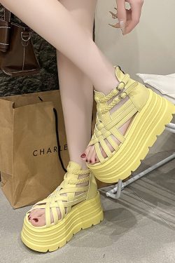 Height-Increasing 8cm Peep-Toe Wedge Sandals for Women - 2025 Summer Thick-Soled Versatile Hollow Roman Style