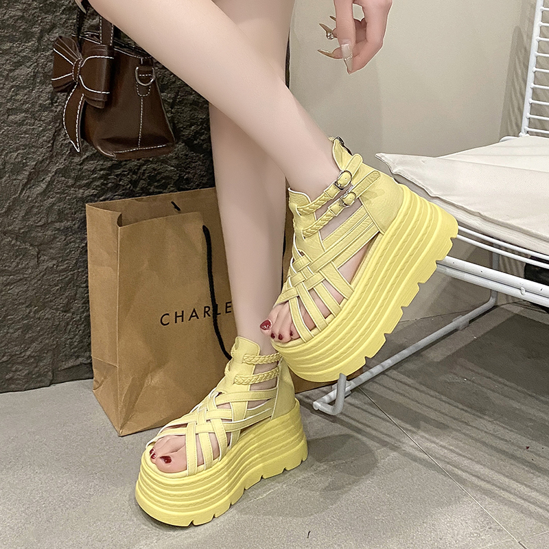 Height-Increasing 8cm Peep-Toe Wedge Sandals for Women - 2025 Summer Thick-Soled Versatile Hollow Roman Style Height-Increasing 8cm Peep-Toe Wedge Sandals for Women - 2025 Summer Thick-Soled Versatile Hollow Roman Style