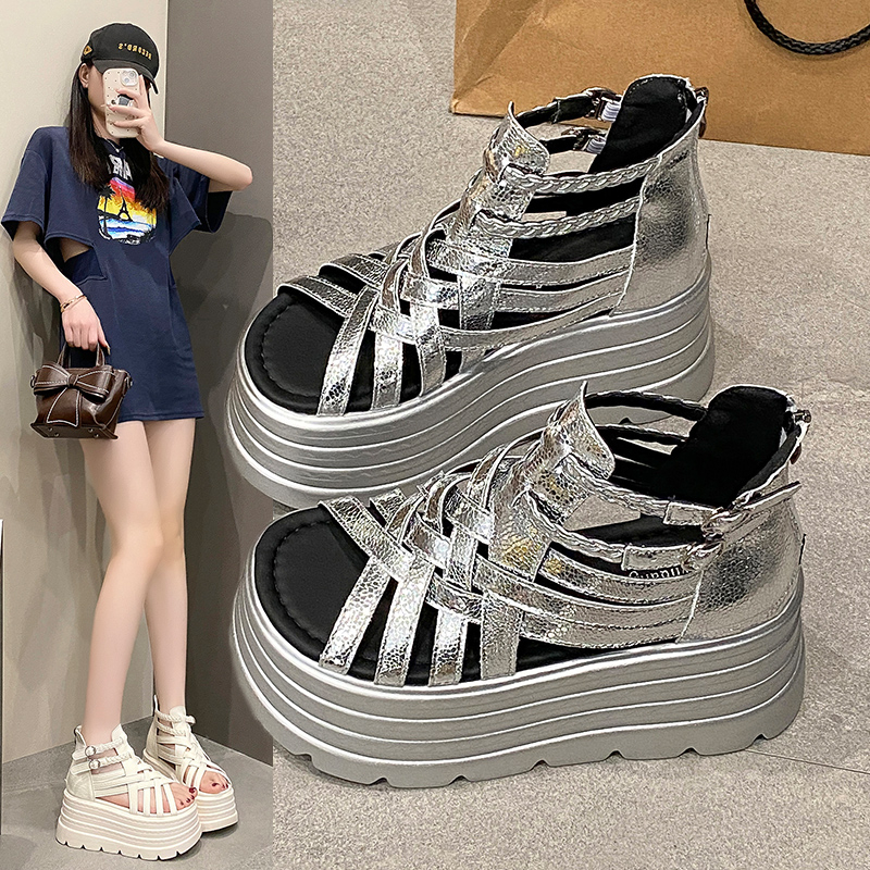 Height-Increasing 8cm Peep-Toe Wedge Sandals for Women - 2025 Summer Thick-Soled Versatile Hollow Roman Style Height-Increasing 8cm Peep-Toe Wedge Sandals for Women - 2025 Summer Thick-Soled Versatile Hollow Roman Style