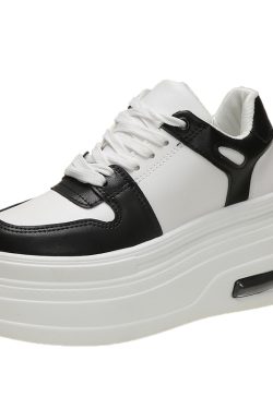 Height-Increasing 8cm Thick-Soled White Leather Sneakers for Women - Trendy Spring 2023 European Style Versatile Skate Shoes