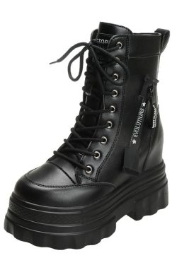 Height Increasing Martin Boots for Women - 10cm Thick Sole Ankle Boots in British Style - Versatile Autumn Winter Footwear
