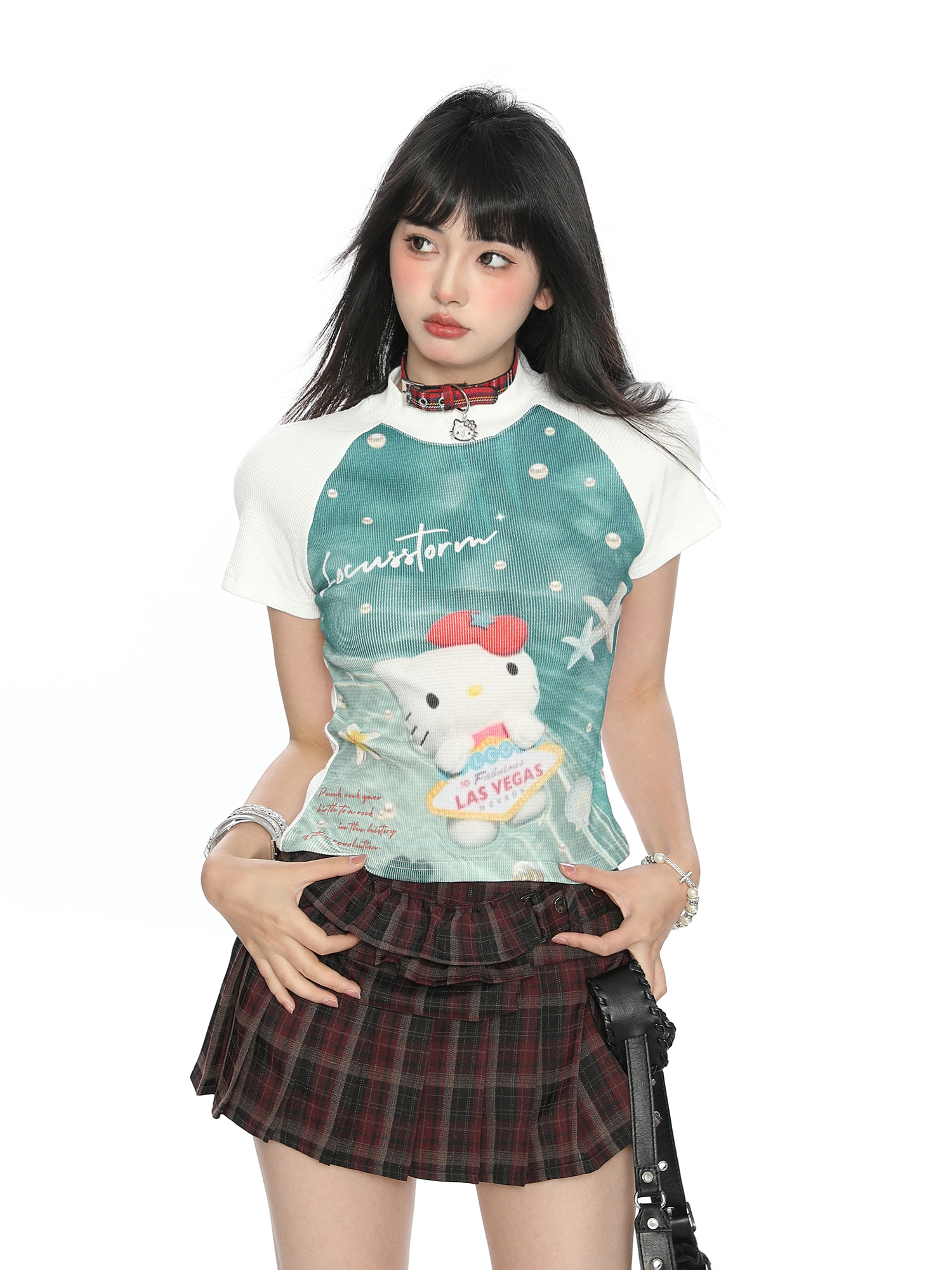 Hello Kitty Cartoon Short Sleeve T-Shirt for Women - Summer Slim Fit Round Neck Top, Cute Y2K Style Hello Kitty Cartoon Short Sleeve T-Shirt for Women - Summer Slim Fit Round Neck Top, Cute Y2K Style