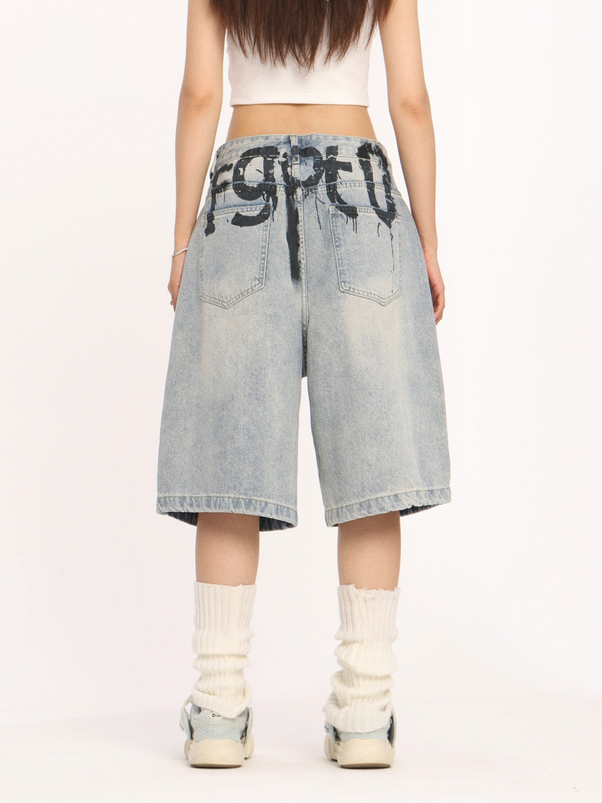 High-End American-Style Ink Spray Blue Jeans - Niche Design Straight Wide-Leg Cropped Pants for Trendy Casual Wear High-End American-Style Ink Spray Blue Jeans - Niche Design Straight Wide-Leg Cropped Pants for Trendy Casual Wear