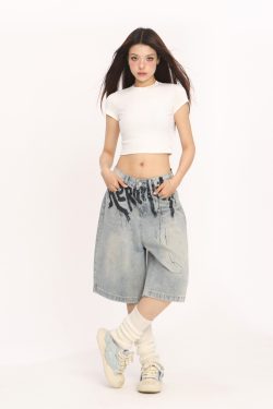 High-End American-Style Ink Spray Blue Jeans - Niche Design Straight Wide-Leg Cropped Pants for Trendy Casual Wear