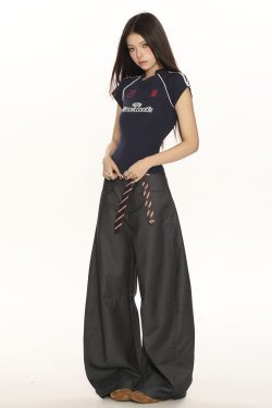 High-End Casual Wide-Leg Floor-Length Pants for Women - Unique Draped Design with Curved Blade Detail, Versatile Fashion Statement