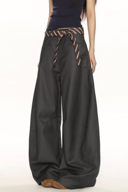 High-End Casual Wide-Leg Floor-Length Pants for Women - Unique Draped Design with Curved Blade Detail, Versatile Fashion Statement