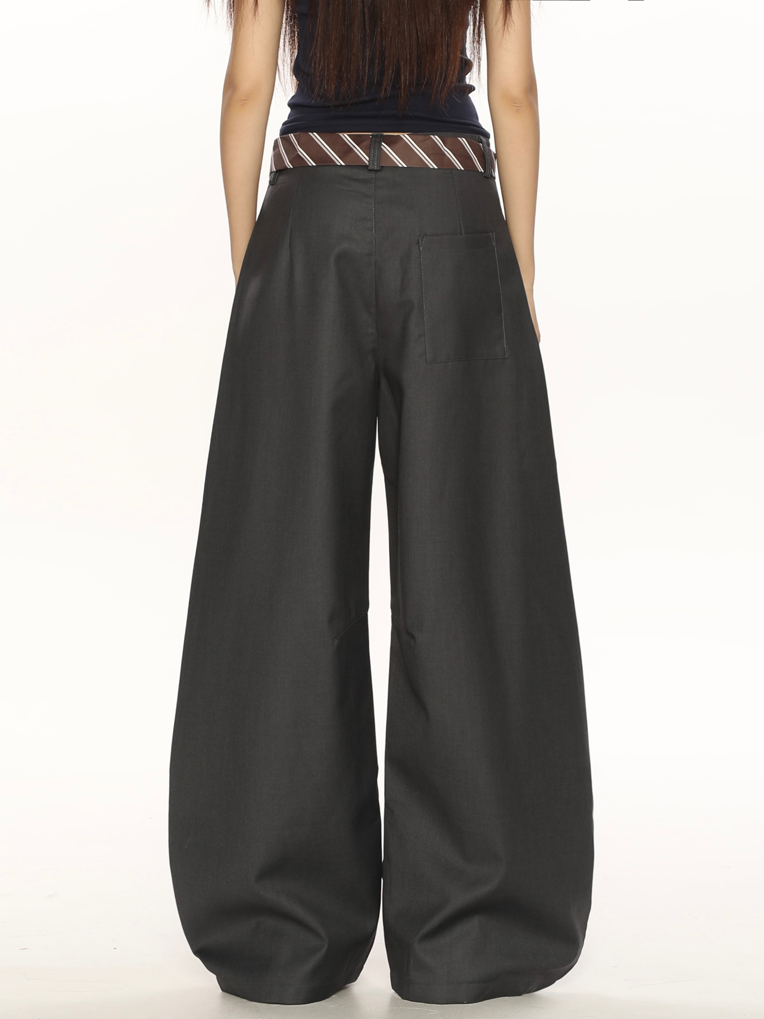 High-End Casual Wide-Leg Floor-Length Pants for Women - Unique Draped Design with Curved Blade Detail, Versatile Fashion Statement High-End Casual Wide-Leg Floor-Length Pants for Women - Unique Draped Design with Curved Blade Detail, Versatile Fashion Statement