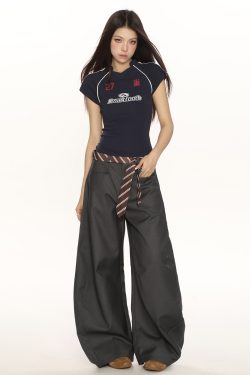 High-End Casual Wide-Leg Floor-Length Pants for Women - Unique Draped Design with Curved Blade Detail, Versatile Fashion Statement