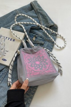 High-End Embroidered Canvas Bucket Bag for Women - Summer 2025 Drawstring Crossbody Phone Bag, Casual Style