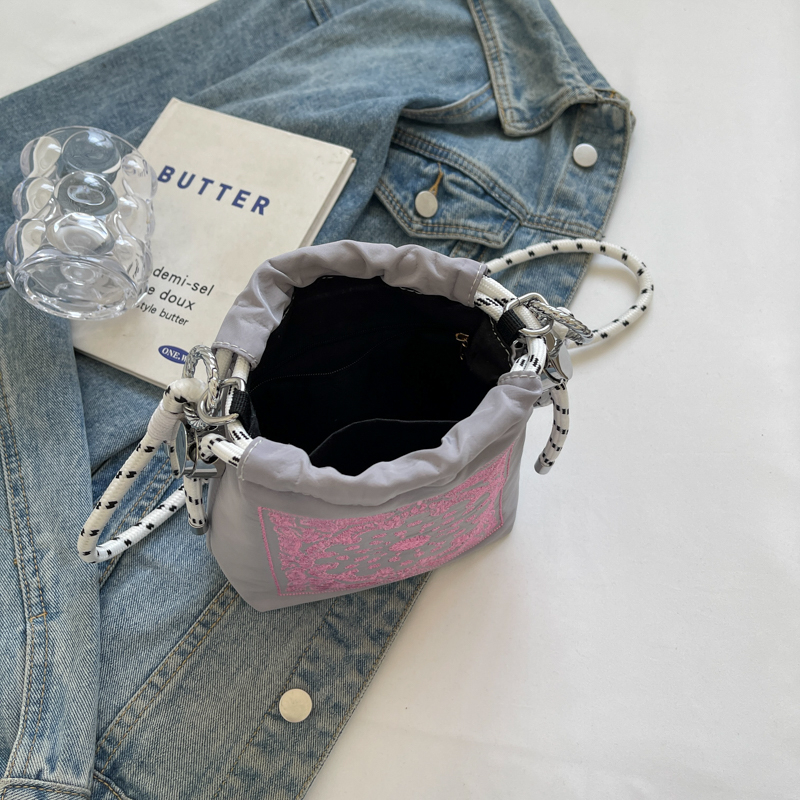 High-End Embroidered Canvas Bucket Bag for Women - Summer 2025 Drawstring Crossbody Phone Bag, Casual Style High-End Embroidered Canvas Bucket Bag for Women - Summer 2025 Drawstring Crossbody Phone Bag, Casual Style