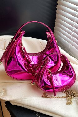High-End Laser Patent Leather Crescent Handbag - Women's 2025 Trendy Chain Shoulder Crossbody Bag