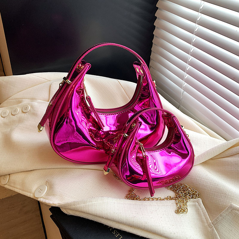 High-End Laser Patent Leather Crescent Handbag - Women's 2025 Trendy Chain Shoulder Crossbody Bag High-End Laser Patent Leather Crescent Handbag - Women's 2025 Trendy Chain Shoulder Crossbody Bag