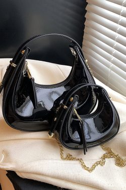 High-End Laser Patent Leather Crescent Handbag - Women's 2025 Trendy Chain Shoulder Crossbody Bag