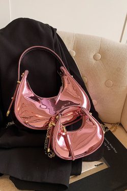 High-End Laser Patent Leather Crescent Handbag - Women's 2025 Trendy Chain Shoulder Crossbody Bag