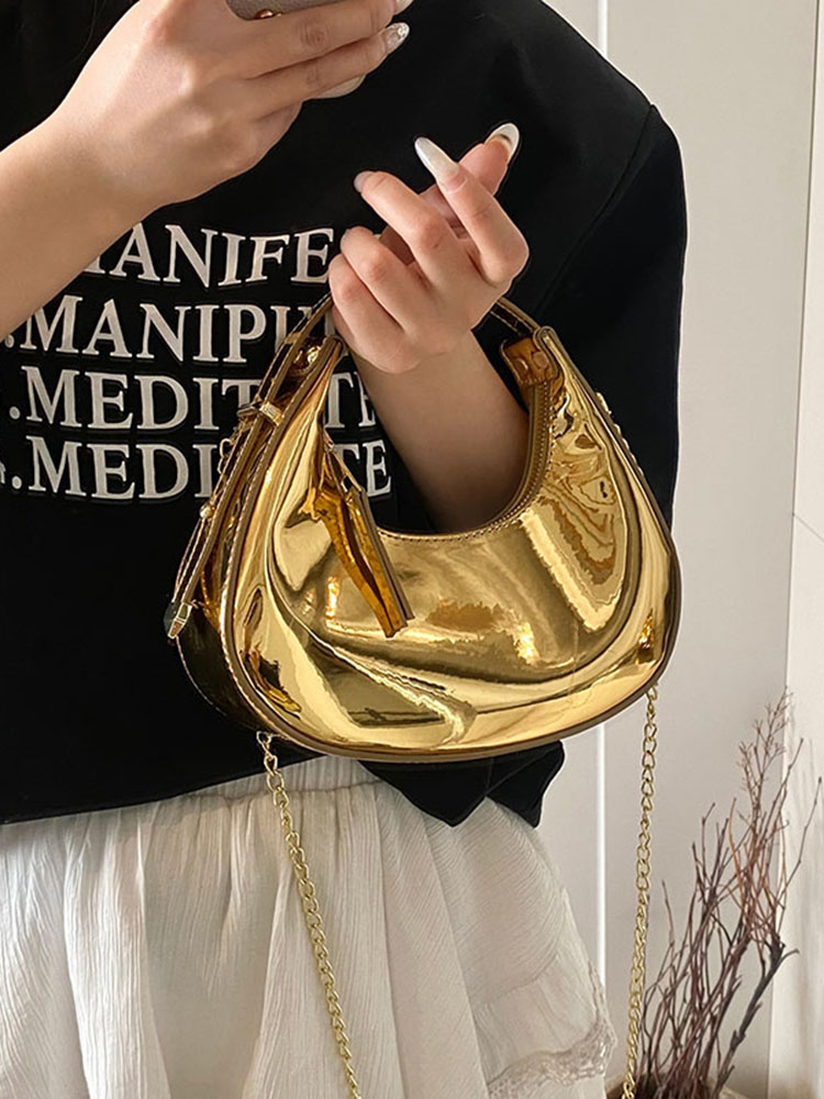 High-End Laser Patent Leather Crescent Handbag - Women's 2025 Trendy Chain Shoulder Crossbody Bag High-End Laser Patent Leather Crescent Handbag - Women's 2025 Trendy Chain Shoulder Crossbody Bag