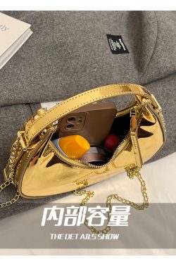 High-End Laser Patent Leather Crescent Handbag - Women's 2025 Trendy Chain Shoulder Crossbody Bag