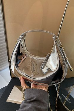 High-End Laser Patent Leather Crescent Handbag - Women's 2025 Trendy Chain Shoulder Crossbody Bag