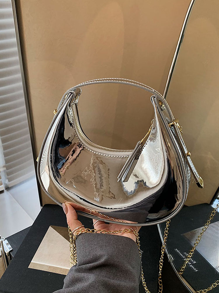 High-End Laser Patent Leather Crescent Handbag - Women's 2025 Trendy Chain Shoulder Crossbody Bag High-End Laser Patent Leather Crescent Handbag - Women's 2025 Trendy Chain Shoulder Crossbody Bag