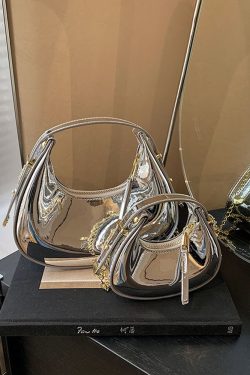 High-End Laser Patent Leather Crescent Handbag - Women's 2025 Trendy Chain Shoulder Crossbody Bag