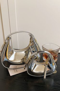 High-End Laser Patent Leather Crescent Handbag - Women's 2025 Trendy Chain Shoulder Crossbody Bag