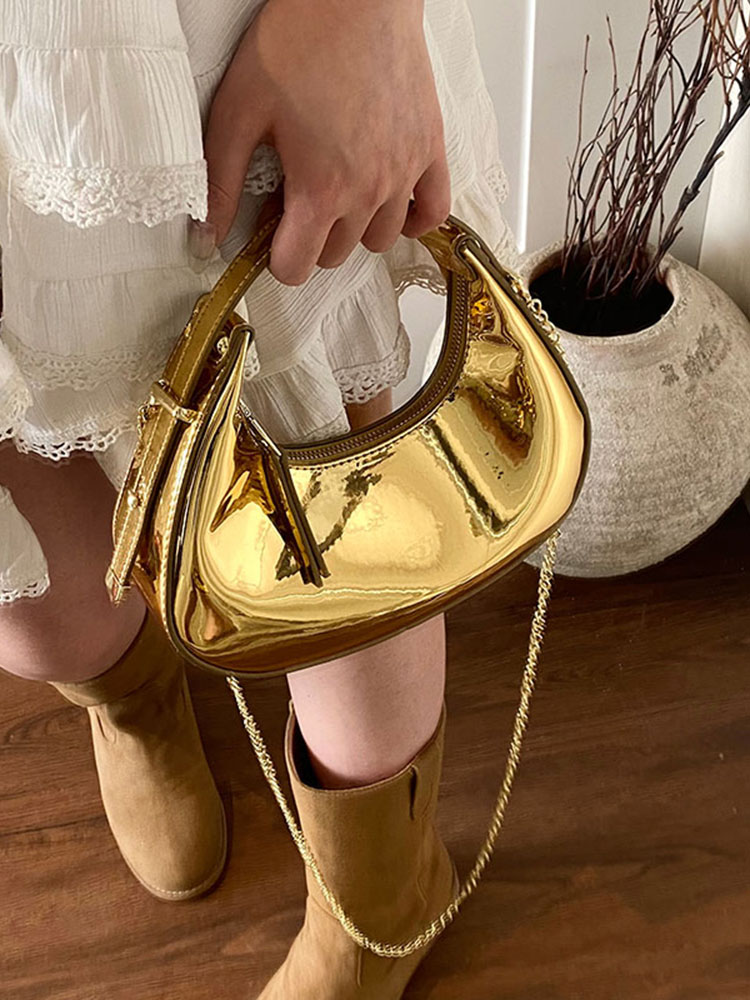 High-End Laser Patent Leather Crescent Handbag - Women's 2025 Trendy Chain Shoulder Crossbody Bag High-End Laser Patent Leather Crescent Handbag - Women's 2025 Trendy Chain Shoulder Crossbody Bag