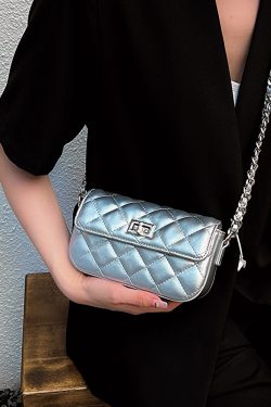 High-End Silver Diamond-Patterned Chain Crossbody Bag for Women - 2025 Minimalist Summer Fashion