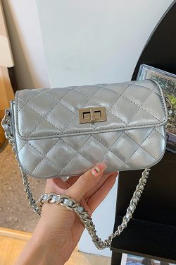High-End Silver Diamond-Patterned Chain Crossbody Bag for Women - 2025 Minimalist Summer Fashion