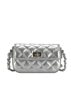 High-End Silver Diamond-Patterned Chain Crossbody Bag for Women - 2025 Minimalist Summer Fashion